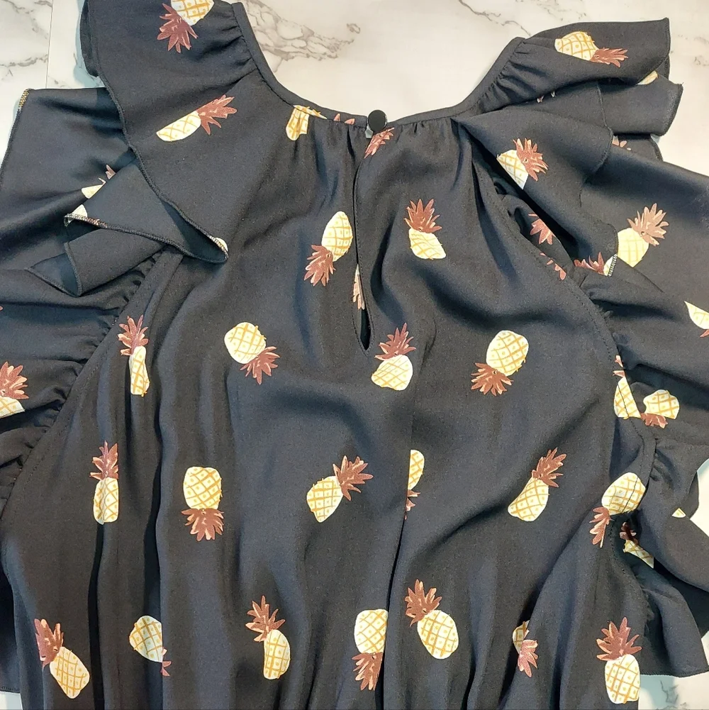 Kate Spade Pineapple Ruffle Sleeve Mini Dress, Size S